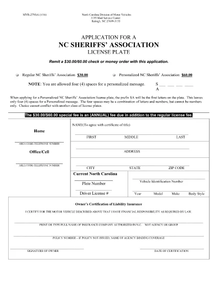 Formulário MVR-27NSA Carolina do Norte
