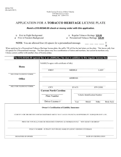 Formulário MVR-27TH Carolina do Norte