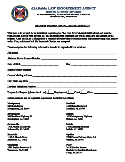Alabama Driving Record Abstra Request Form