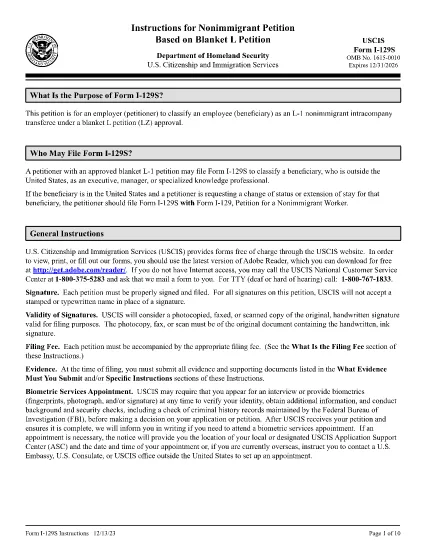 Οδηγίες για το έντυπο I-129S, Μη Μετανάστες Αίτηση με βάση την Κουβέρτα L Αίτηση