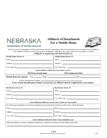 Nebraska Affidavit of Detachment