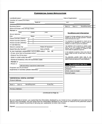 Kommerciel Leasing Application Form