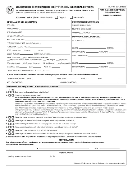 Formulário DL-14CS Texas (espanhol)