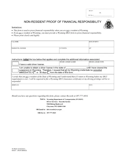 Non-Resident Proof of Financial Responsibility | Wyoming