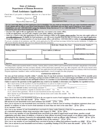 Alabama Food Assistance Application Form