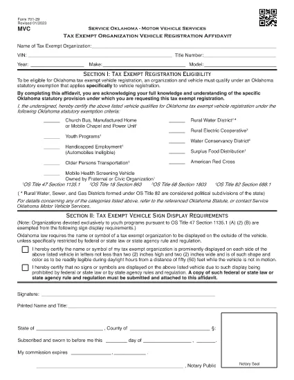 Form 701-29 Oklahoma