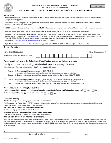 Formulário PS33203 Minnesota