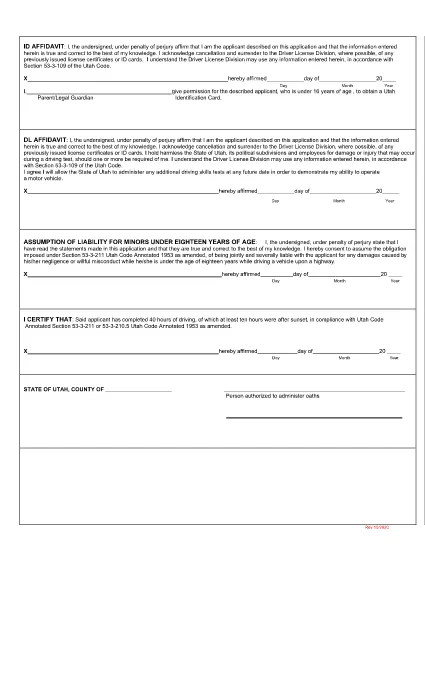 DLD Applicazione Affidavit Form Utah