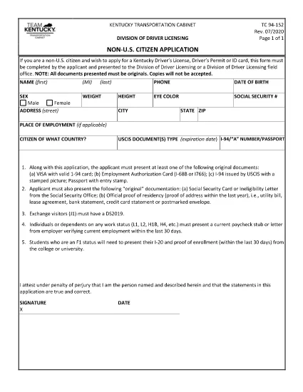 Form TC 94-152 Kentucky