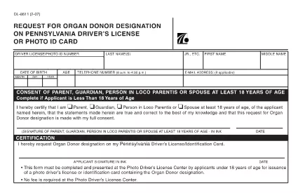 Form DL-8611 Pennsylvania