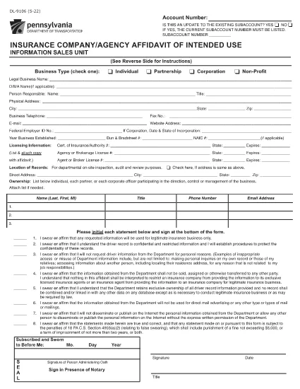 Form DL-9106 Pennsylvania