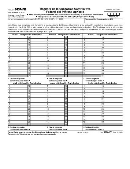 Form 943 A (Puerto Rico Version)
