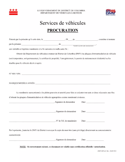 Form DMV-VSPA-01 District of Columbia (French Français)