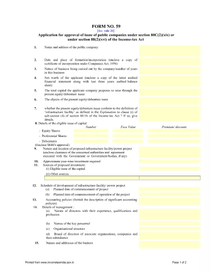 Formulário de ITD 59 Índia