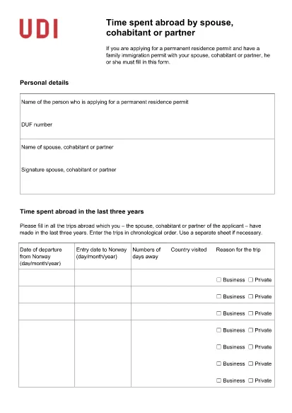 Norge Time Spent Abroad Application Form
