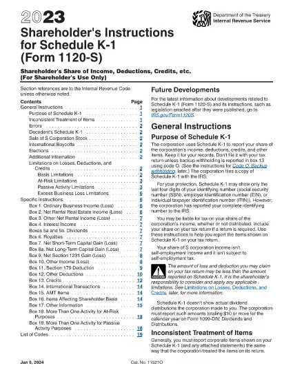 Formulário 1120-S Instruções para agendamento K-1