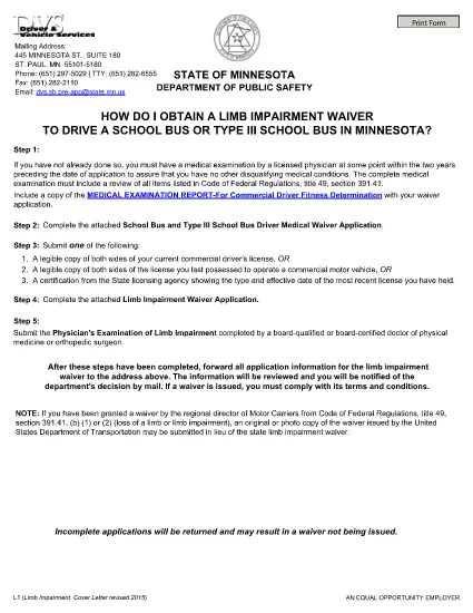 Limb Impairment Waiver Packet in Minnesota
