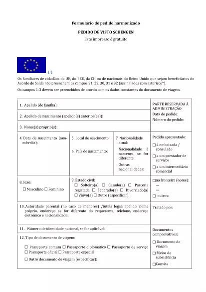 Αίτηση για θεώρηση Σένγκεν (πορτογαλικά)