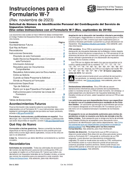Formulaire W-7 Instructions (version espagnole)