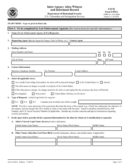Form I-845A, Inter-Agency Alien Witness and Informant Record