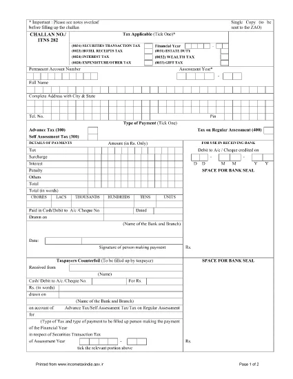 ITD Form ITNS-282 India
