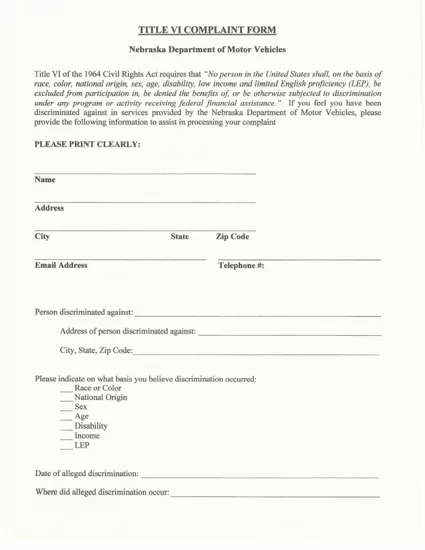 Nebraska Title VI Complaint Form