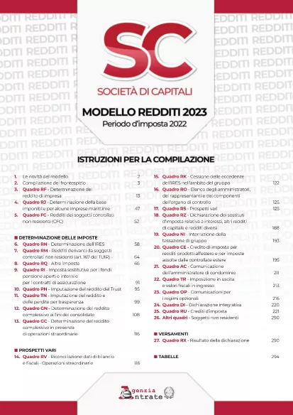 Formulář Redditi SC 2023 Pokyny Itálie