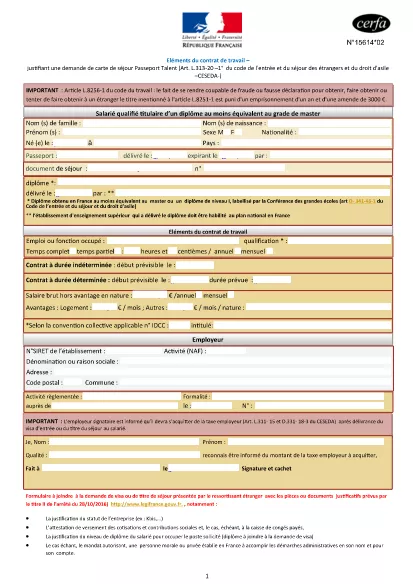 CERFA Form 15614-02 (French)