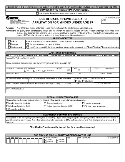 Form DL 23 Virginia