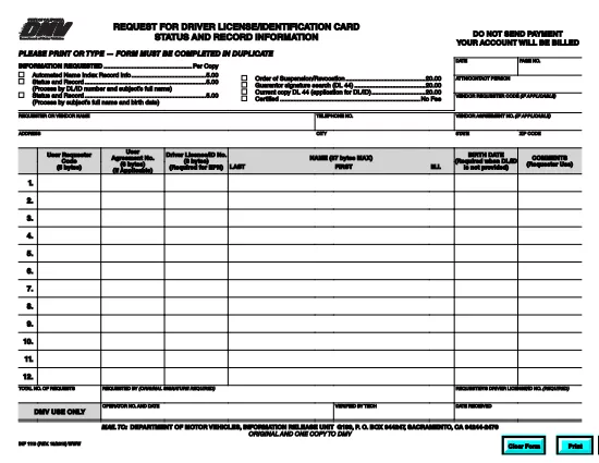 Form INF 1119 California