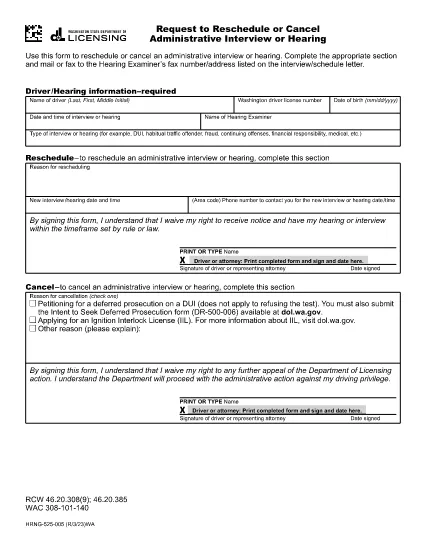 Pedido de Remarcação ou Cancelamento de Entrevista Administrativa ou Audição | Washington