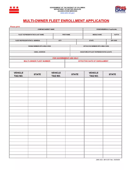 Form DMV-ADJ MFA-001 Distrik Columbia