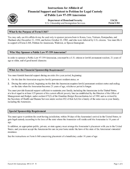 Instruksi untuk Formulir I-361, Affidavit dari Dukungan Keuangan dan Intent to Petition for Legal Cuciation of Public Law 97-359 Amerasian
