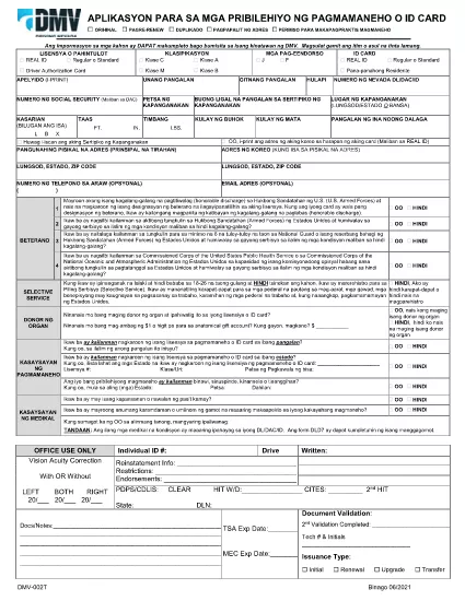 Form DMV 002 Nevada (Tagalog)