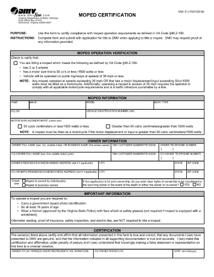 Form VSA 31 Virginia