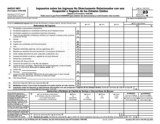 Obrazac 1040-NR Raspored NEC (španjolska verzija)